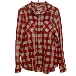 Caslon Red and White Plaid Button Down Western Shirt Classic Fit Size Small